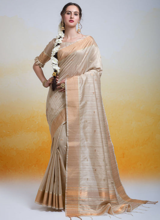 Classic Cotton Silk Beige Woven Saree