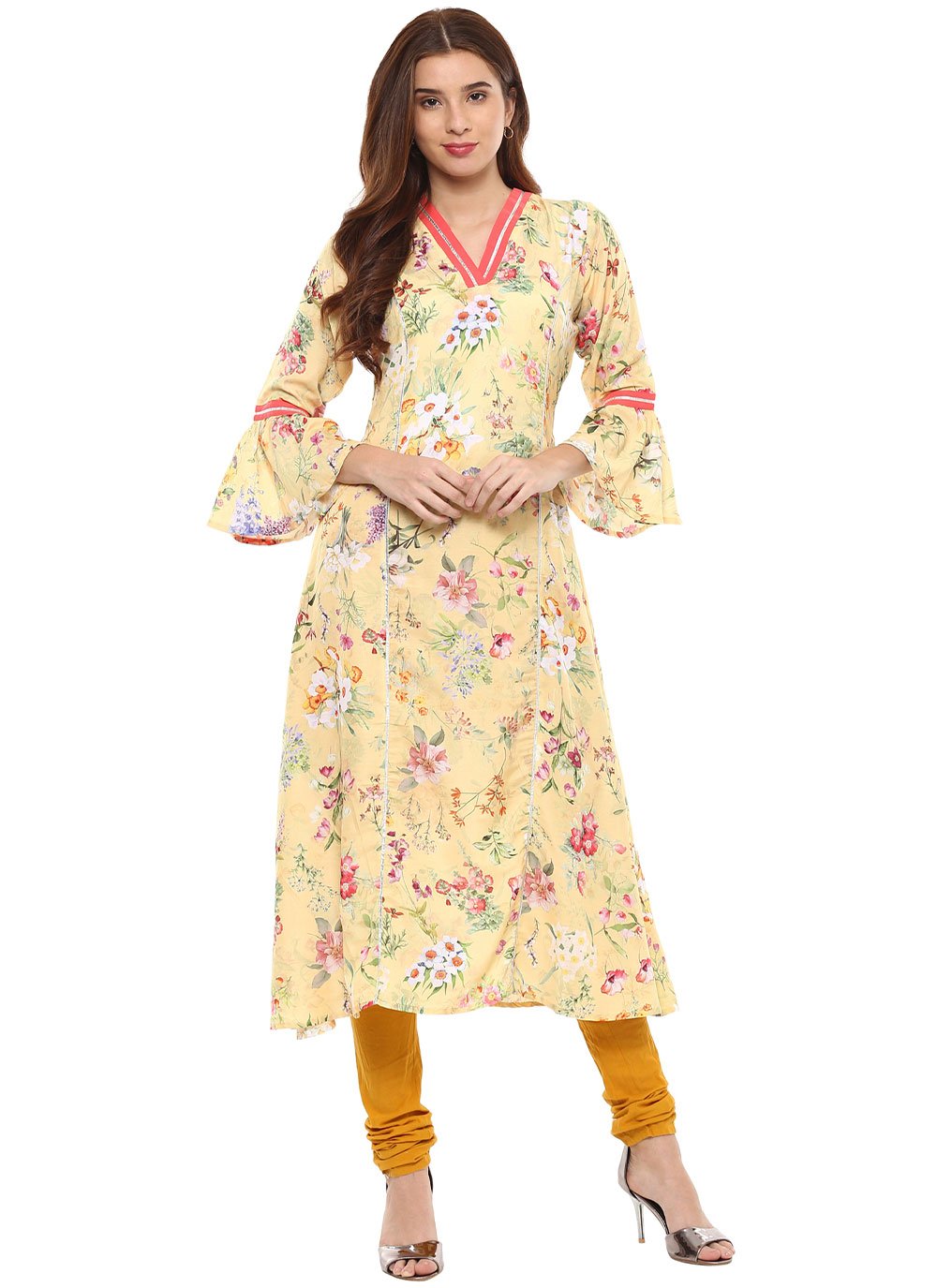 Designer Kurti Muslin Beige Digital Print Kurtis