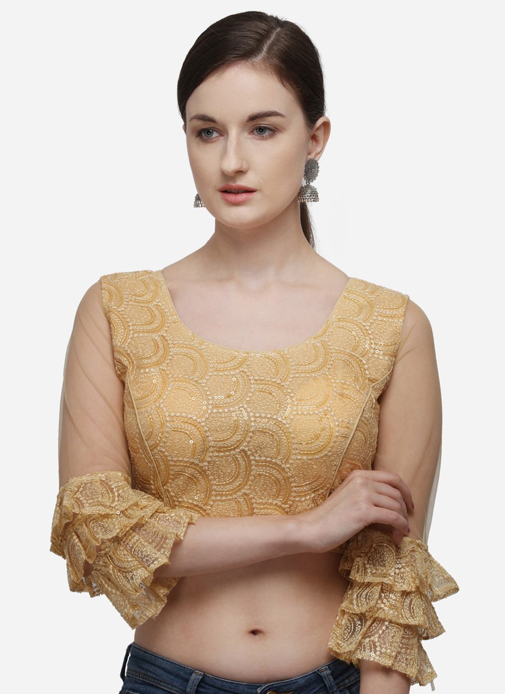 Designer Blouse Net Beige Embroidered Blouse