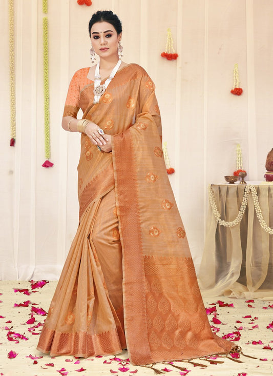 Designer Organza Beige Fancy Work Saree