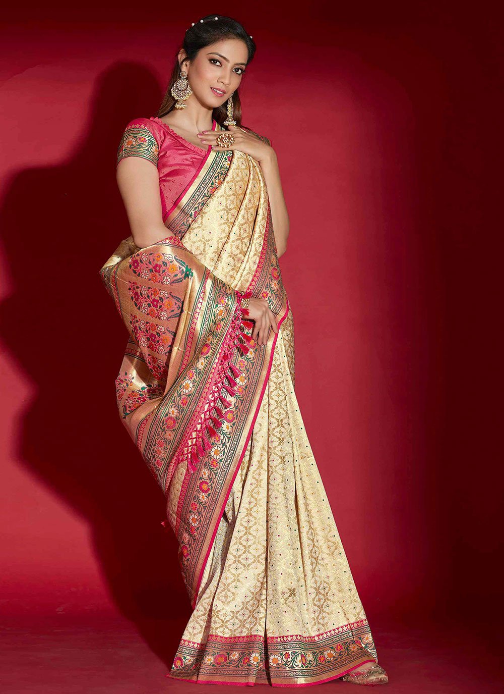 Traditional Saree Silk Beige Patch Border Saree