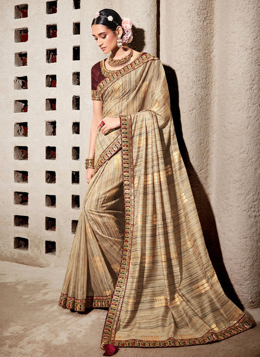 Trendy Saree Cotton Beige Lace Saree