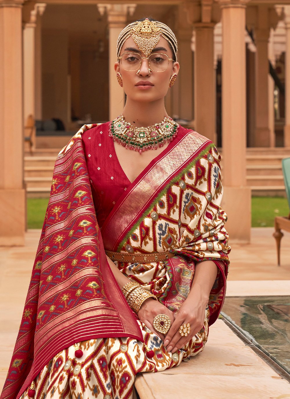 Trendy Saree Patola Silk Beige Foil Print Saree