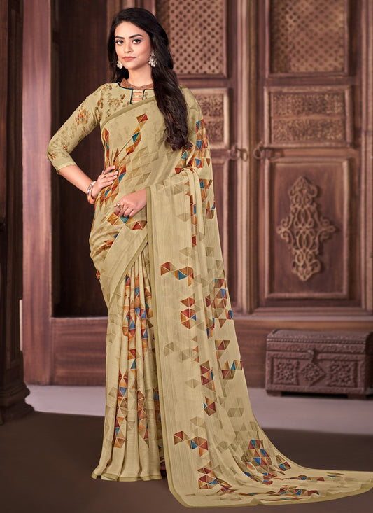 Classic Georgette Beige Print Saree