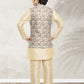 Kurta Payjama With Jacket Banarasi Silk Beige Print Kids