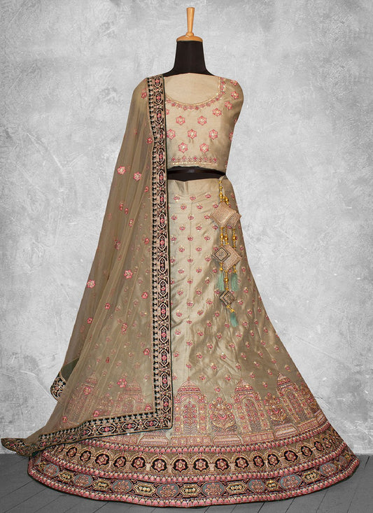 A Line Lehenga Raw Silk Beige Beads Lehenga Choli