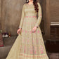 Floor Lenght Salwar Suit Net Beige Embroidered Salwar Kameez