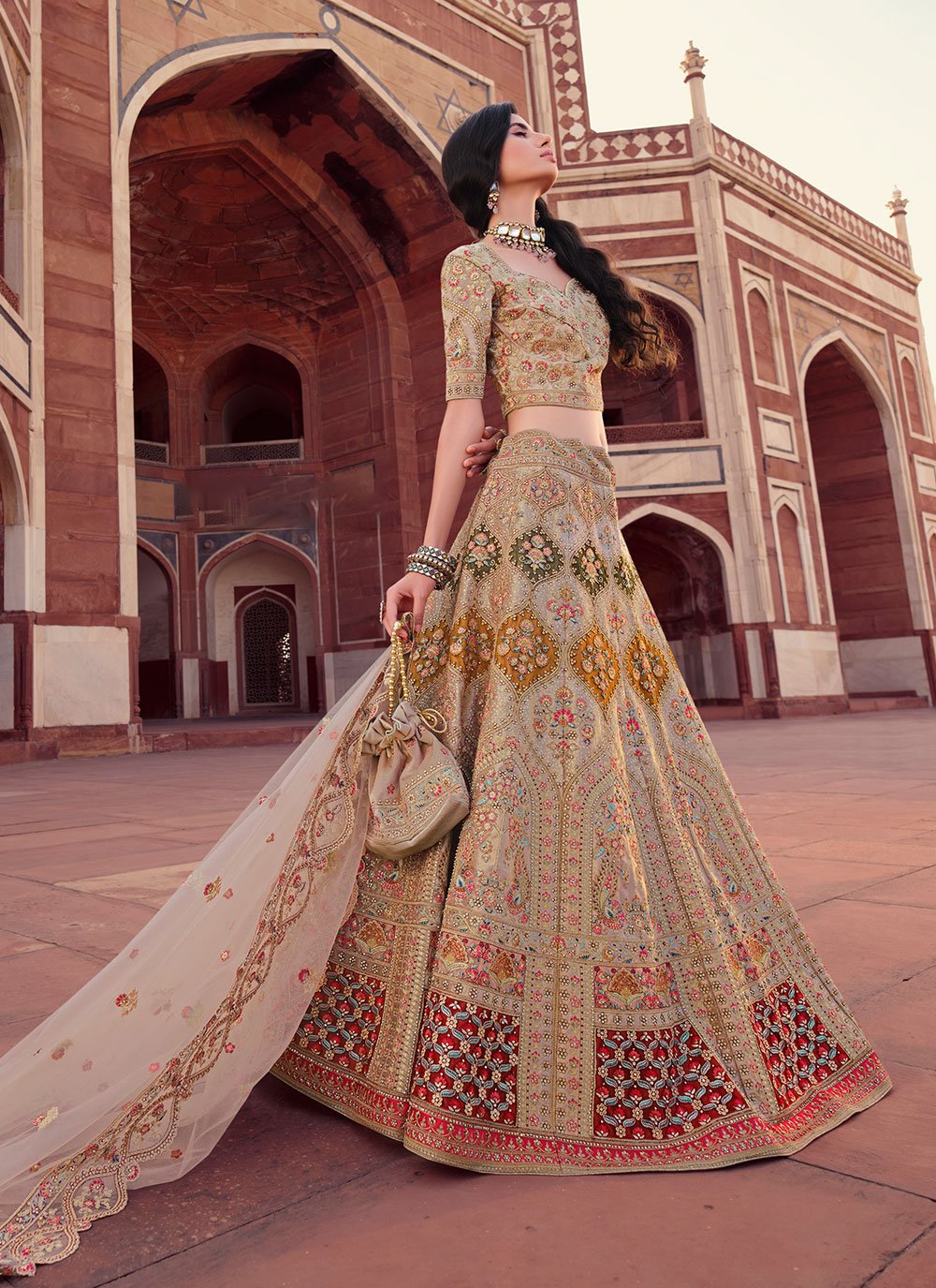 Lehenga Choli Silk Beige Embroidered Lehenga Choli