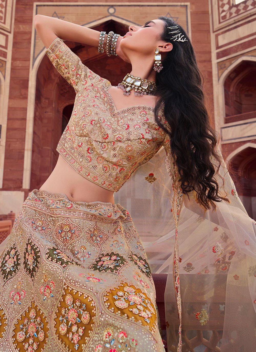 Lehenga Choli Silk Beige Embroidered Lehenga Choli