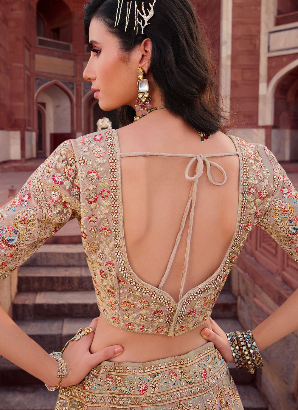 Lehenga Choli Silk Beige Embroidered Lehenga Choli