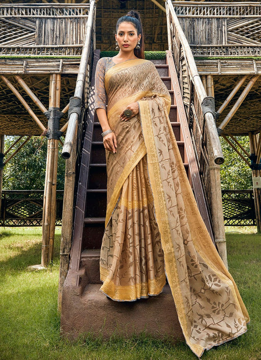 Contemporary Brasso Beige Fancy Work Saree