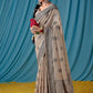 Classic Linen Beige Lucknowi Work Saree