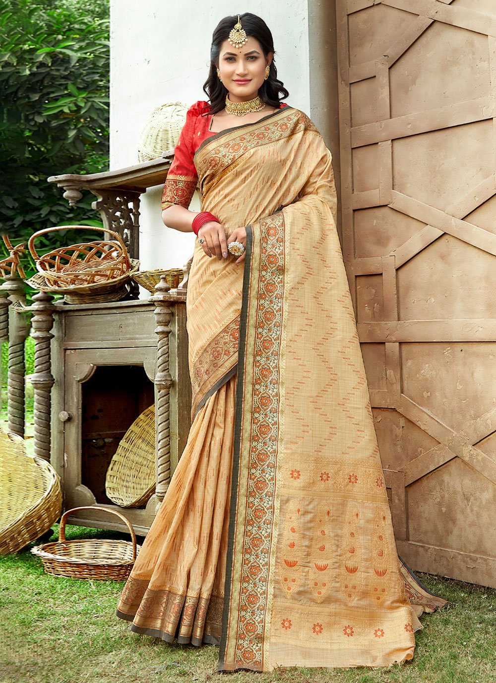 Designer Silk Beige Weaving Saree