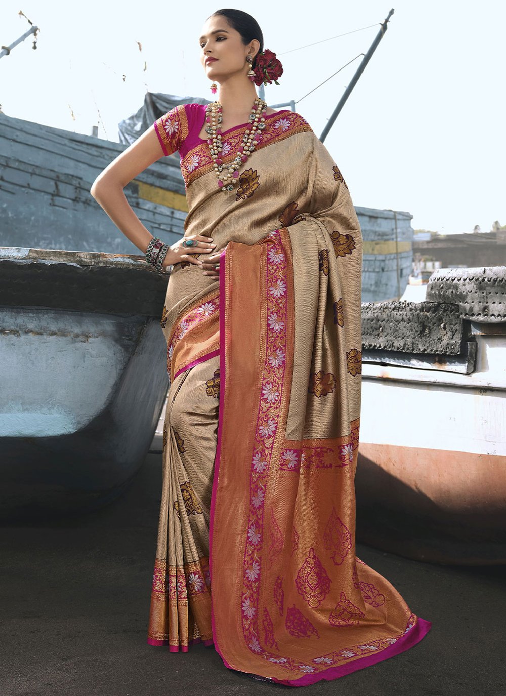 Contemporary Silk Beige Weaving Saree