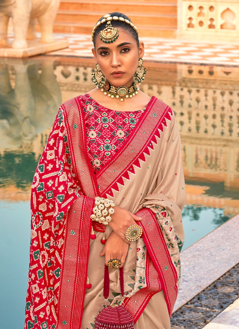 Classic Silk Beige Hand Work Saree