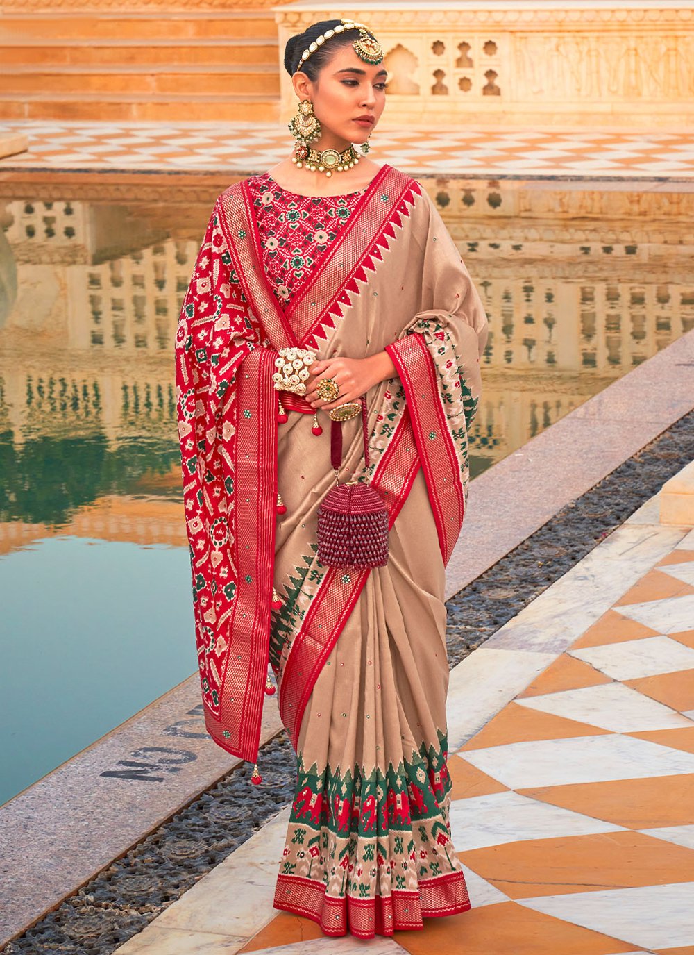 Classic Silk Beige Hand Work Saree