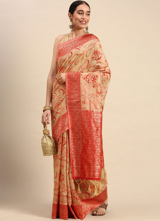 Trendy Saree Soft Cotton Beige Weaving Saree