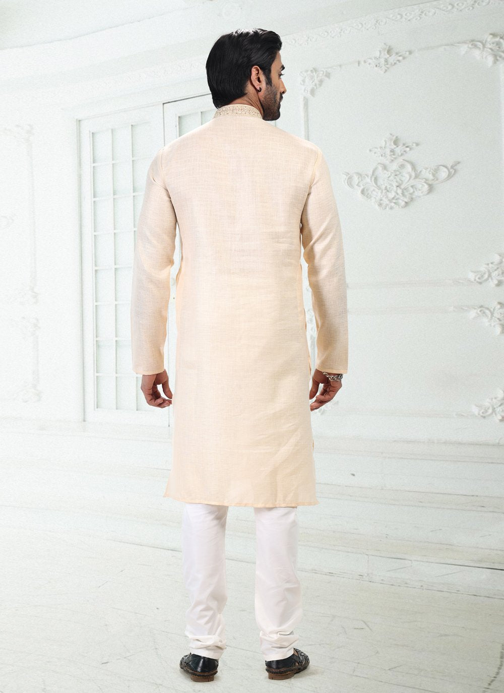 Kurta Pyjama Cotton Linen Beige Thread Mens