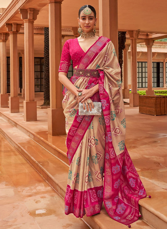 Contemporary Patola Silk Beige Weaving Saree