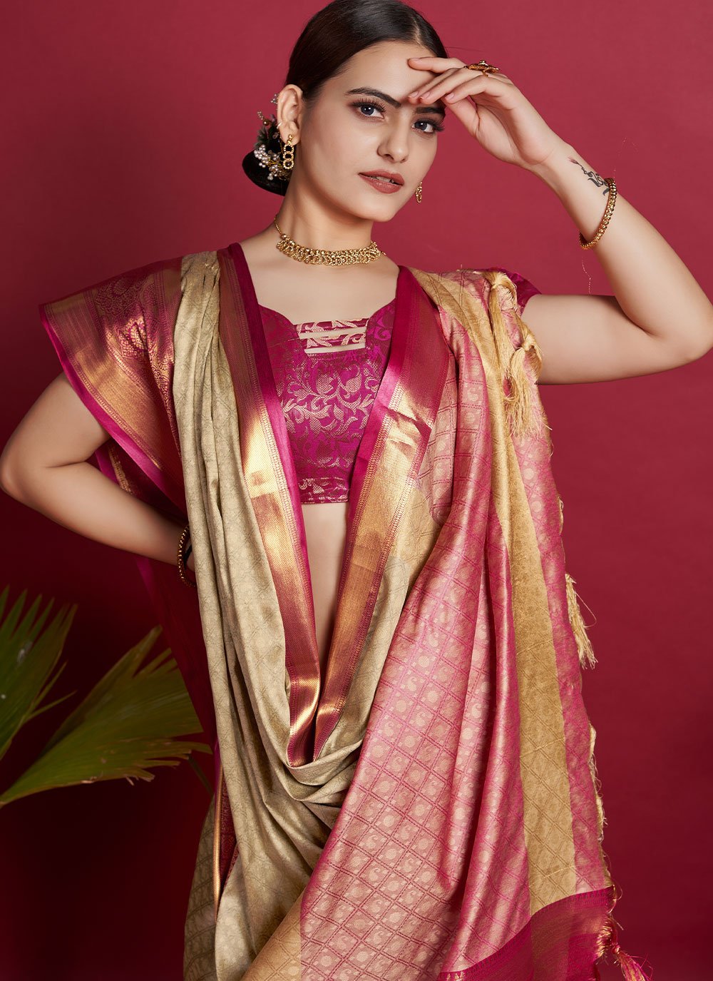 Contemporary Silk Beige Weaving Saree