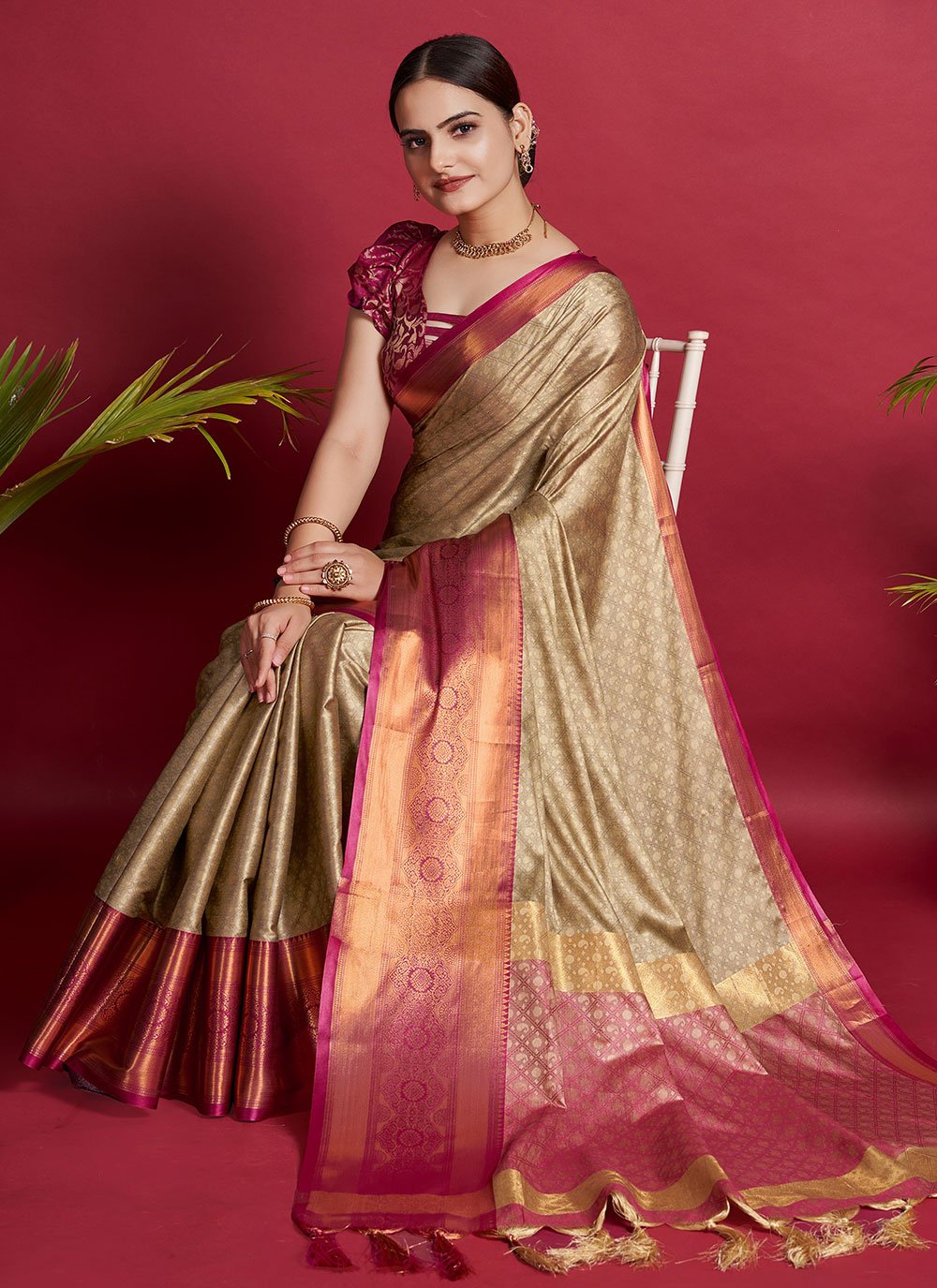 Contemporary Silk Beige Weaving Saree