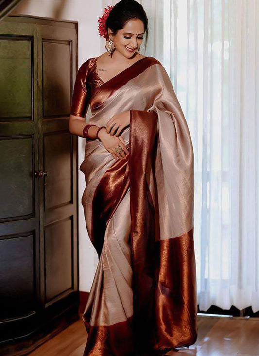 Trendy Saree Banarasi Silk Beige Weaving Saree