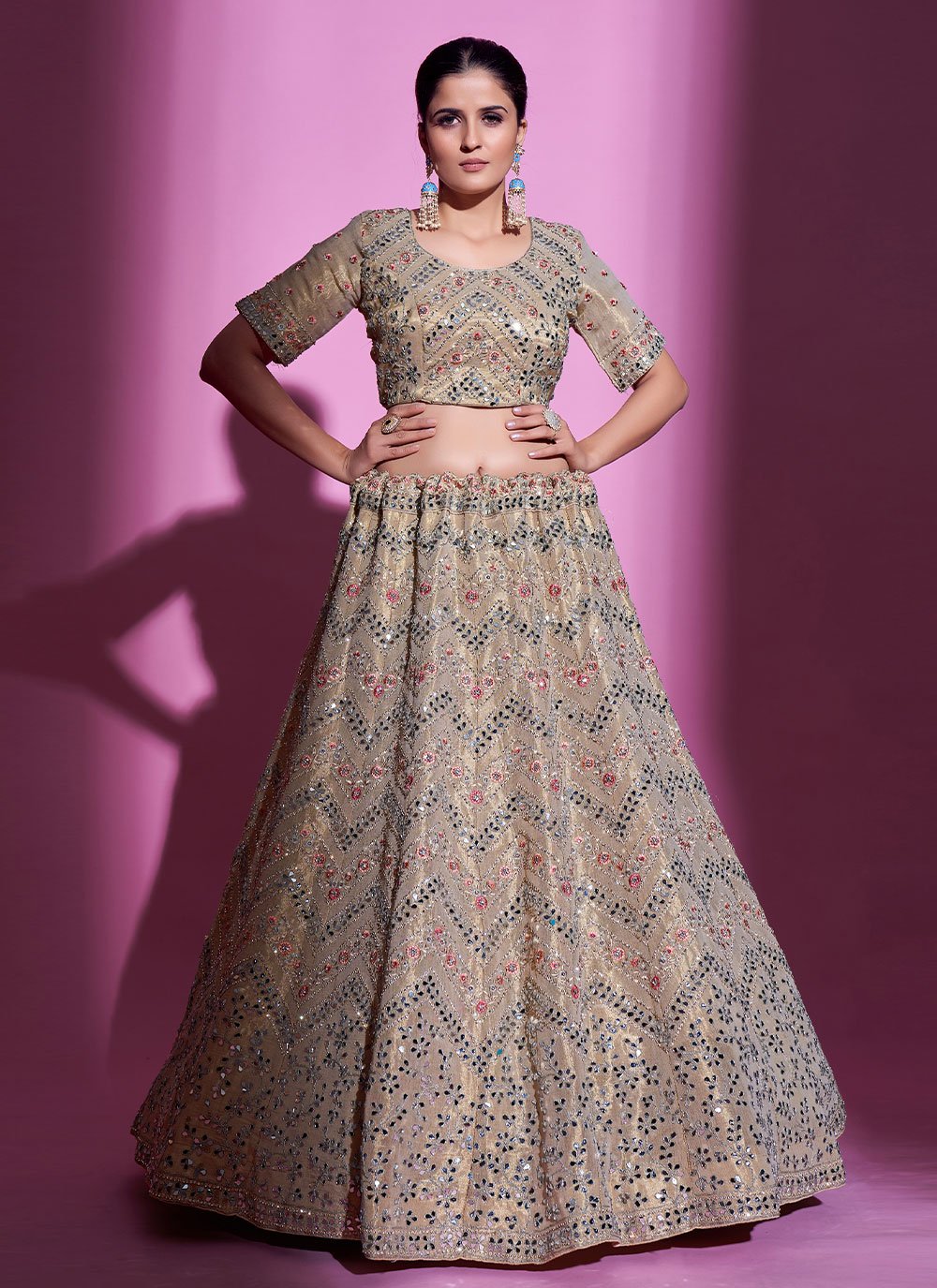 Lehenga Choli Silk Beige Dori Work Lehenga Choli