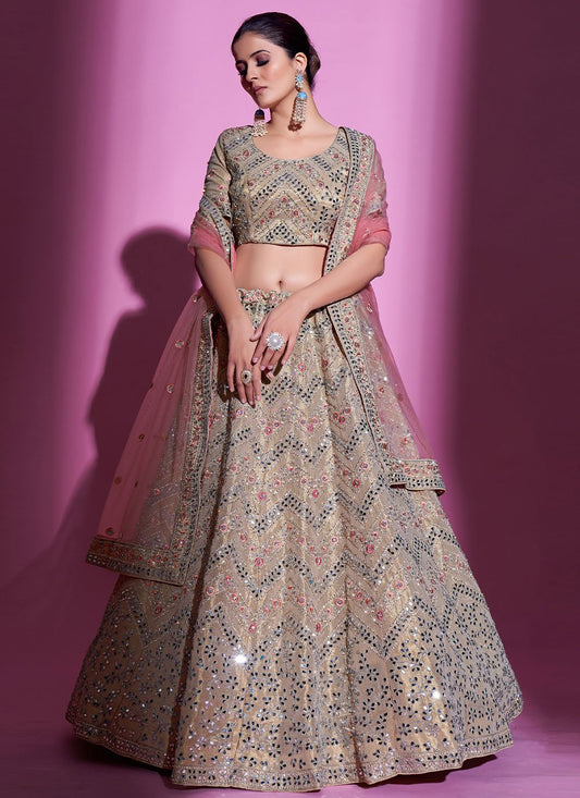 Lehenga Choli Silk Beige Dori Work Lehenga Choli