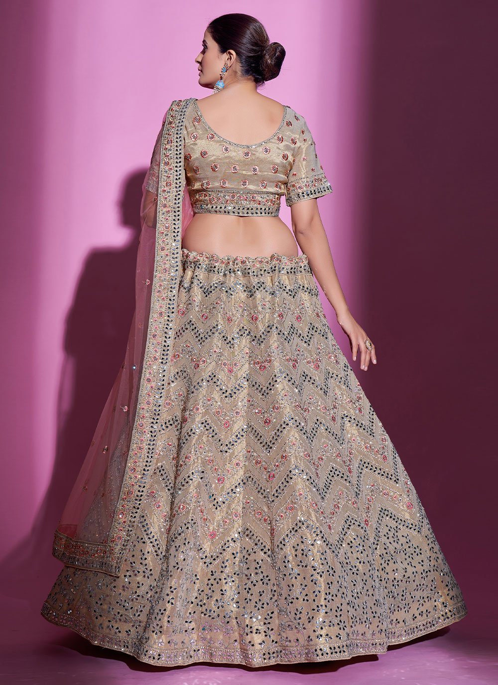 Lehenga Choli Silk Beige Dori Work Lehenga Choli