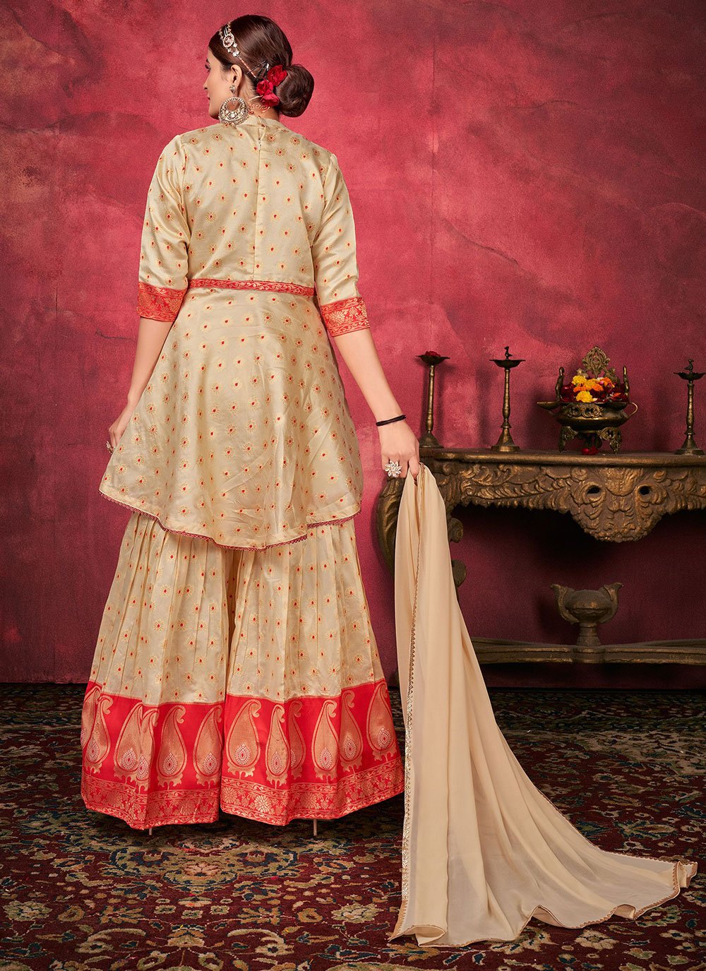 Salwar Suit Art Silk Beige Woven Salwar Kameez