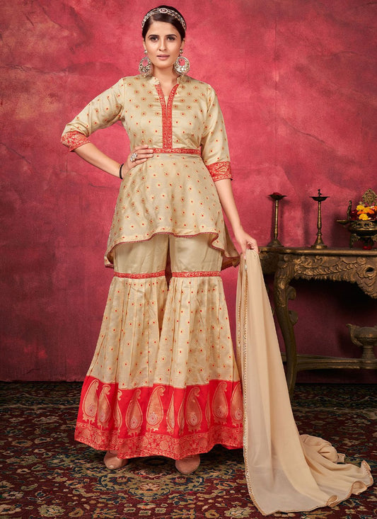 Salwar Suit Art Silk Beige Woven Salwar Kameez