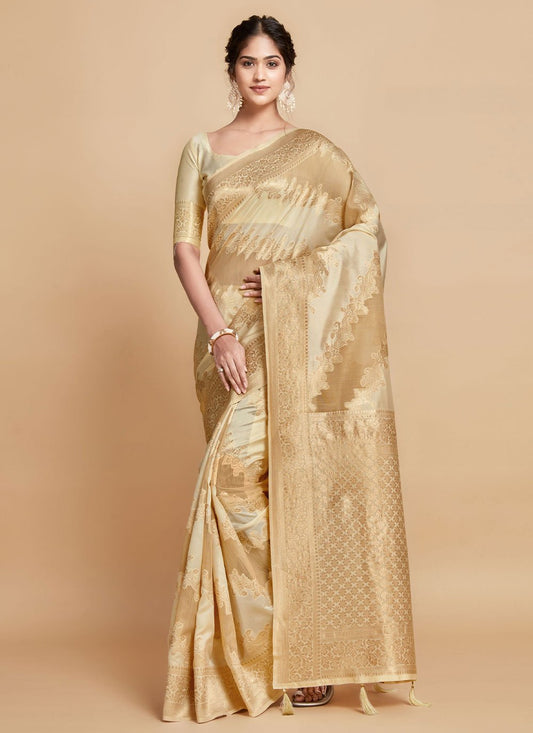 Classic Linen Beige Woven Saree