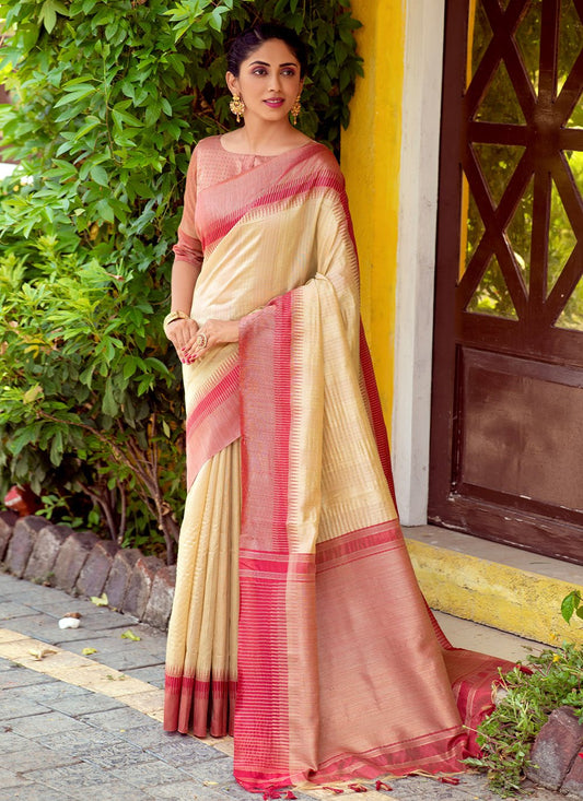 Trendy Saree Silk Beige Woven Saree