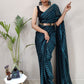 Contemporary Rangoli Silk Black Blue Strips Print Saree