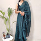 Contemporary Rangoli Silk Black Blue Strips Print Saree