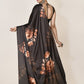 Shaded Saree Satin Black Brown Digital Print Saree