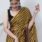 Trendy Saree Rangoli Silk Black Gold Strips Print Saree