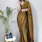 Trendy Saree Rangoli Silk Black Gold Strips Print Saree