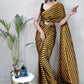 Trendy Saree Rangoli Silk Black Gold Strips Print Saree