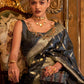 Contemporary Handloom Silk Satin Black Grey Weaving Saree