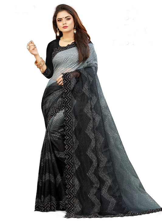 Trendy Saree Net Black Grey Lace Saree