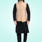 Kurta Payjama With Jacket Banarasi Jacquard Black Peach Fancy Work Mens