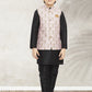 Kurta Payjama With Jacket Banarasi Silk Black Pink Print Kids