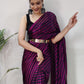 Classic Rangoli Silk Black Purple Strips Print Saree