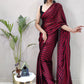 Classic Rangoli Silk Black Purple Strips Print Saree