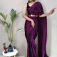 Classic Rangoli Silk Black Purple Strips Print Saree