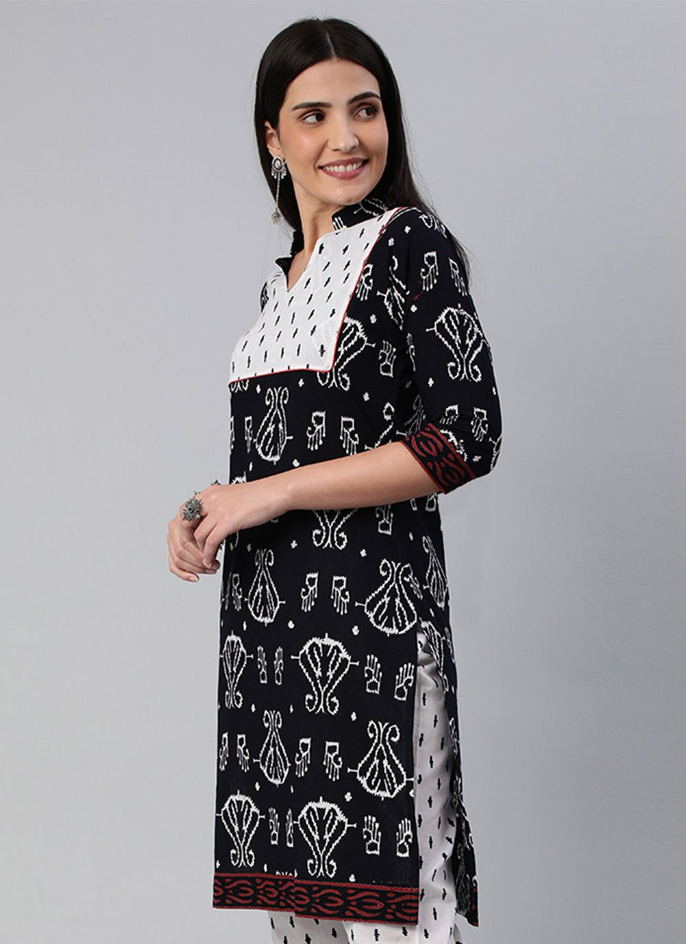 Salwar Suit Cotton Black White Block Print Salwar Kameez