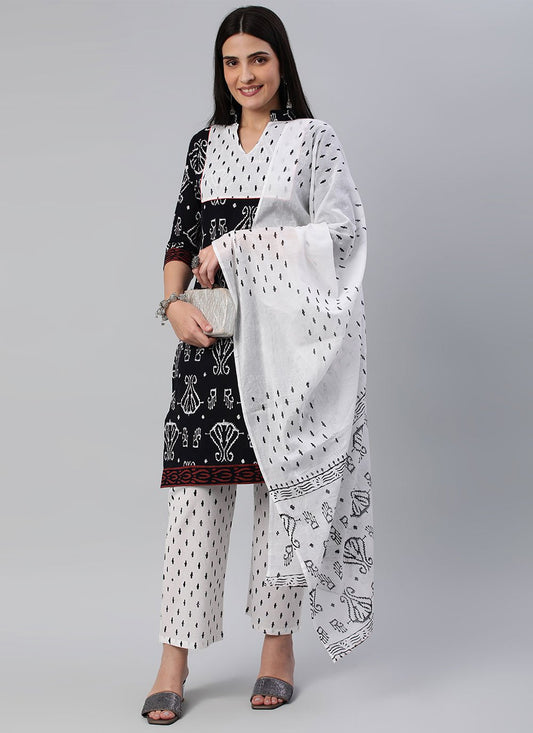 Salwar Suit Cotton Black White Block Print Salwar Kameez