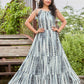 Designer Gown Rayon Black White Print Gown