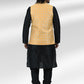 Kurta Payjama With Jacket Banarasi Jacquard Black Yellow Fancy Work Mens